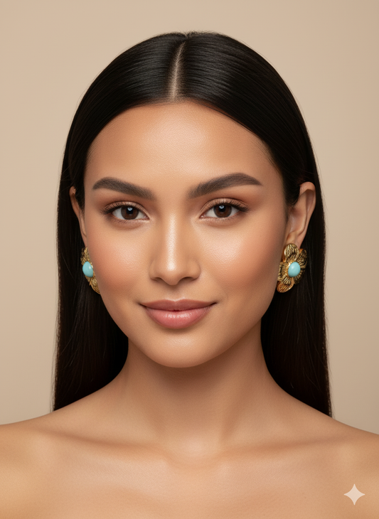 Golden Blue Flower Earrings