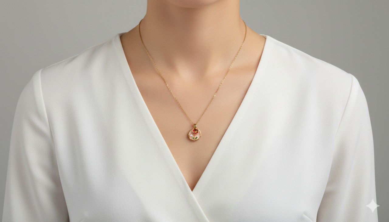 Enamel Pink Floral Pendant