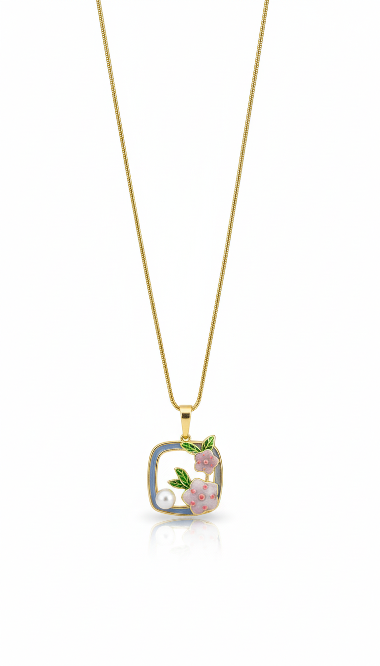 Enamel Floral Square Pendant