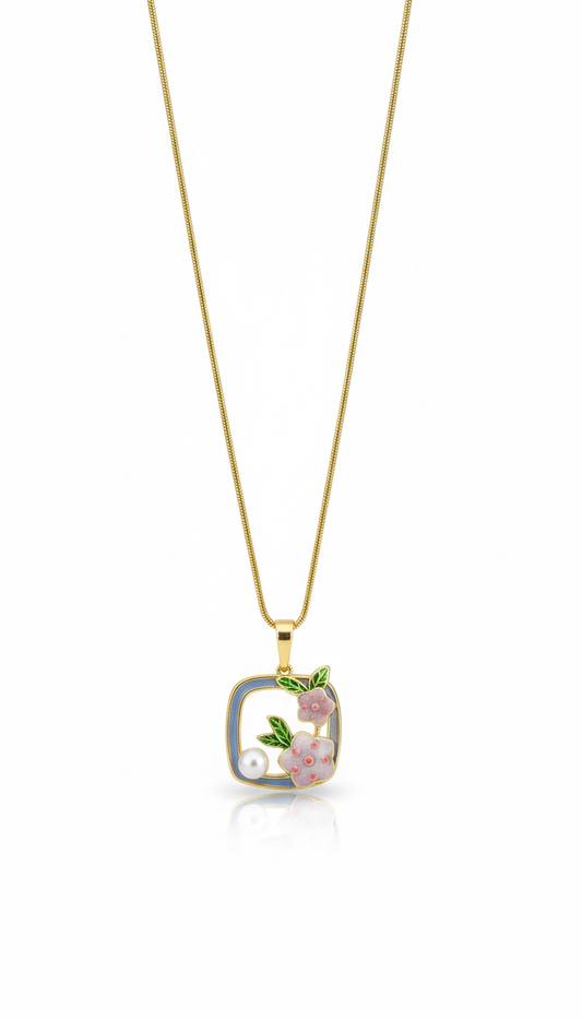 Enamel Floral Square Pendant